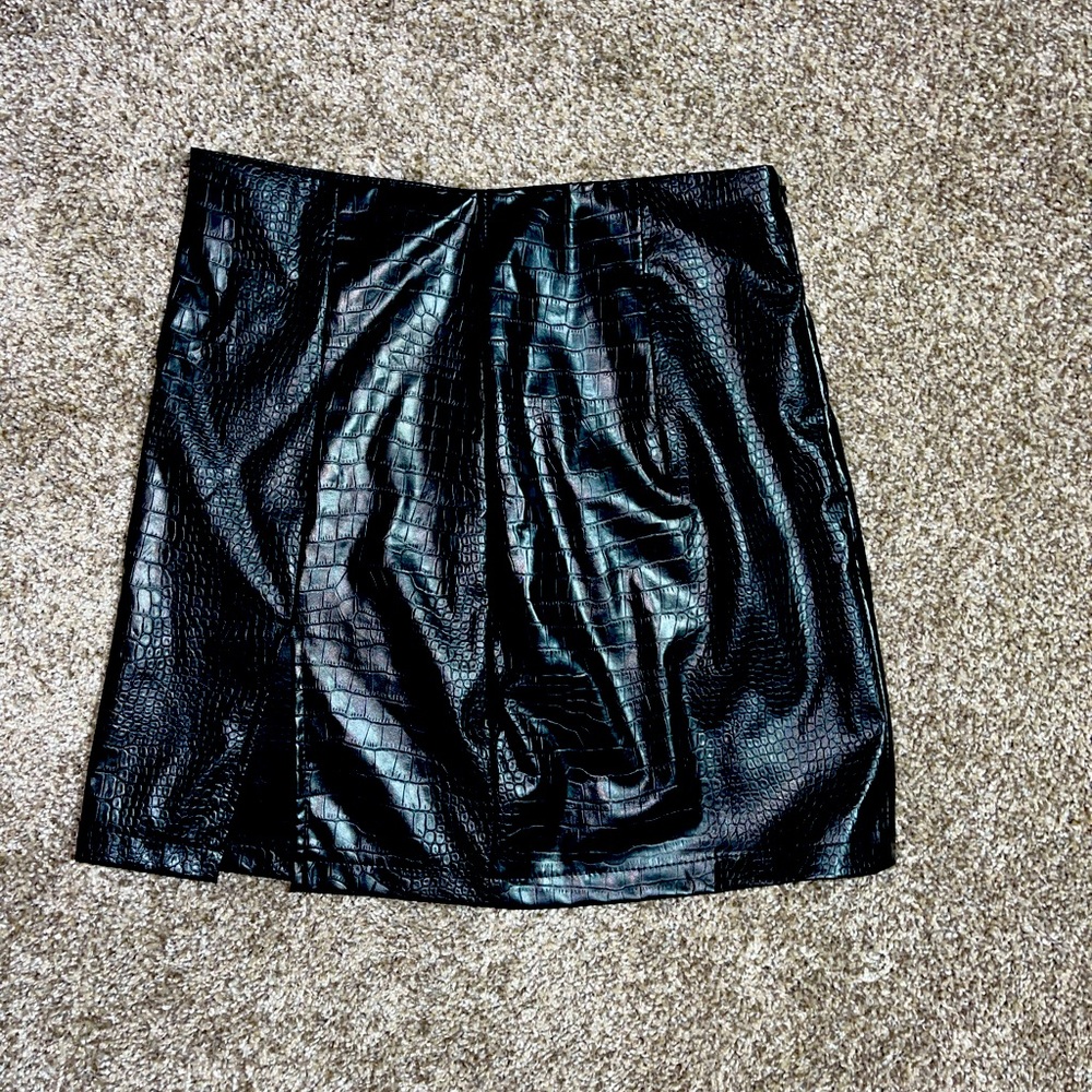 Faux black leather mini skirt